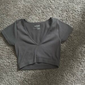 grey garage v neck dark grey cropped top